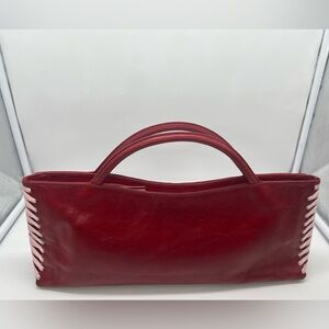 JENNIFER SCOTT VINTAGE Made in Canada Red Leather Braided Rectangle Top Handle